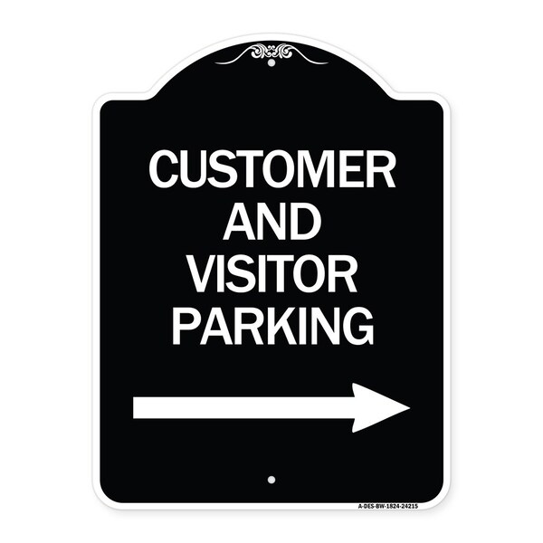 Customer and Visitor Parking W/ Right Arrow Heavy-Gauge Aluminum Sign, 24" x 18", BW-1824-24215